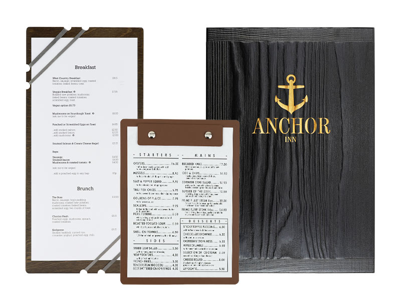 wooden, metal and acrylic crystal menu cases