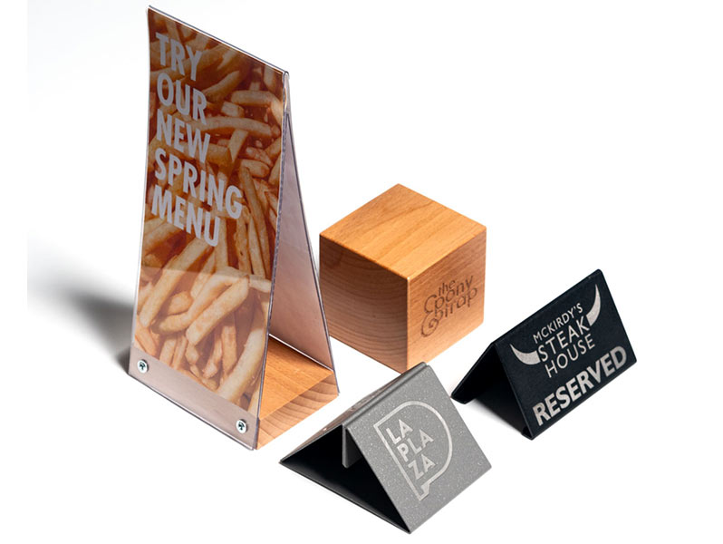 wooden and metal, engraved and printed accessories for hotel and restaurants 